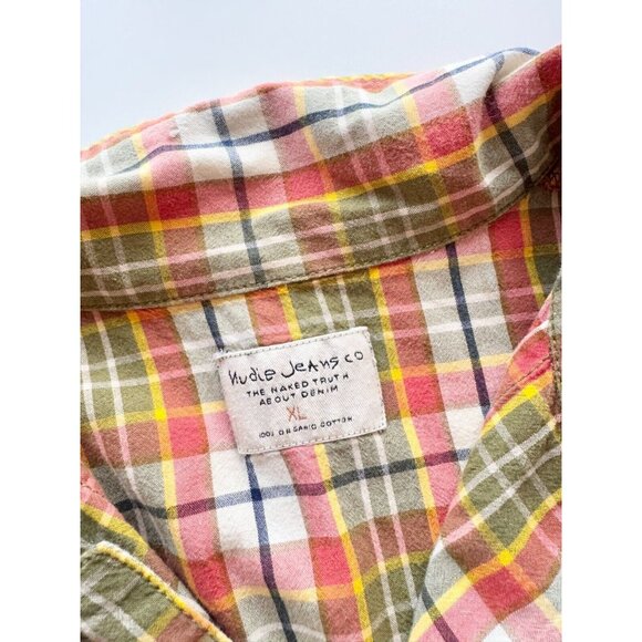 Men's NUDIE Brandon Madras Check Cotton Short Sleeve Button Down Shirt, Size XL - Picture 7 of 15